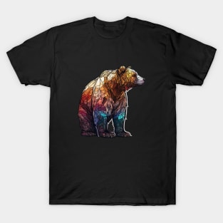 Grizzly Bear Animal Portrait Stained Glass Wildlife Outdoors Adventure T-Shirt